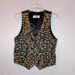 CAROL Antone Collection Vest animal print button front tie back vintage womens S